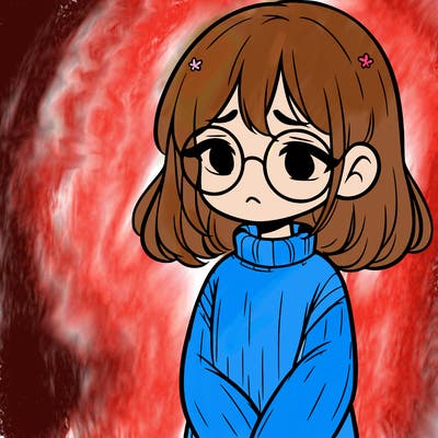 sad girl with glasses in a sweater