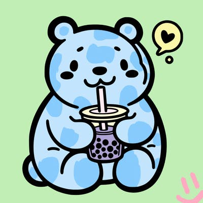 bear drinking boba tea