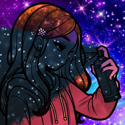 a realistic girl spray painting