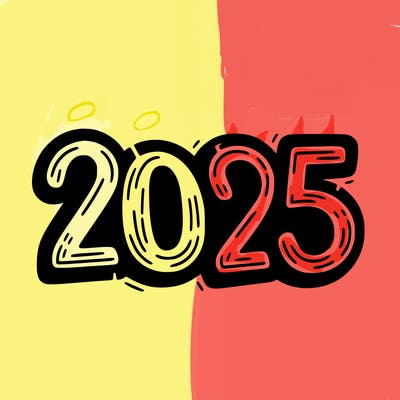 one line scrawled numbers sketch design “2025”