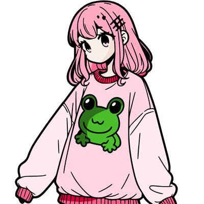 girl wearing frogging sweatshirt