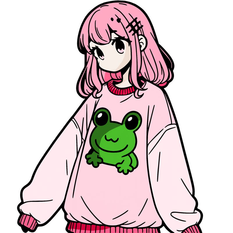 girl wearing frogging sweatshirt