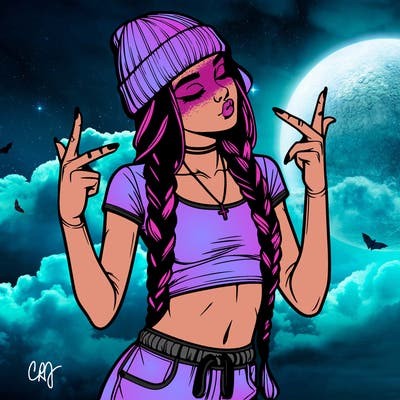 realistic teenage girl with braids and a beanie and crop top doing 🫶🏼