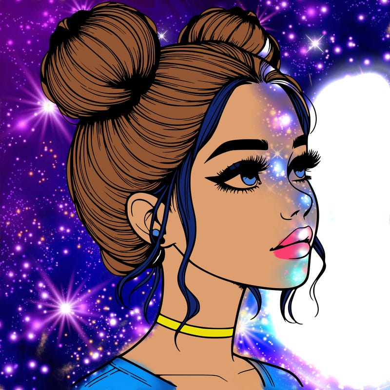 realistic girl with buns on the top of her head