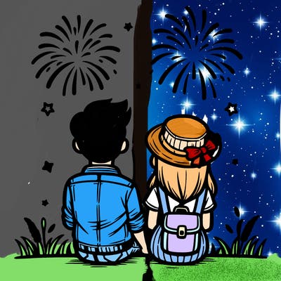 couple watching fireworks
