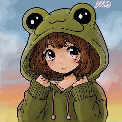 a cute teenage girl wearing a frog hoodie