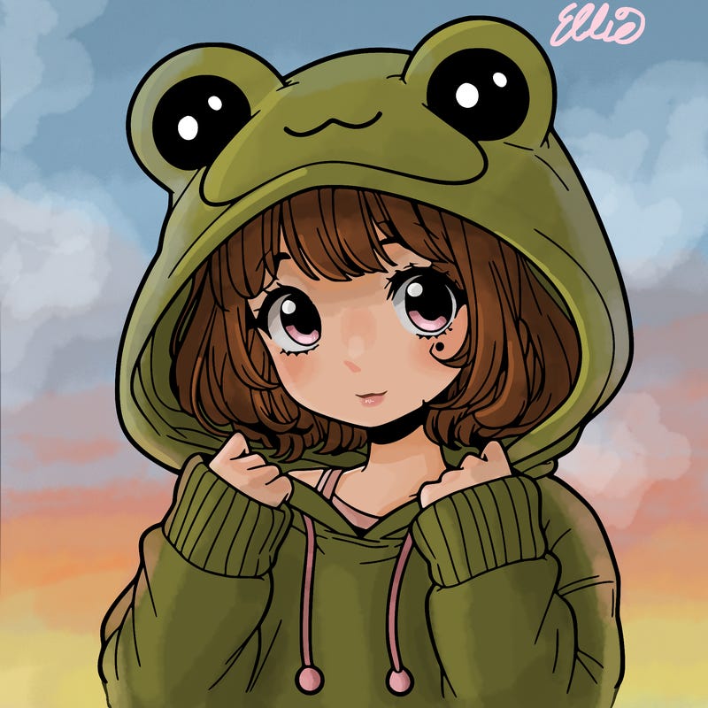 a cute teenage girl wearing a frog hoodie