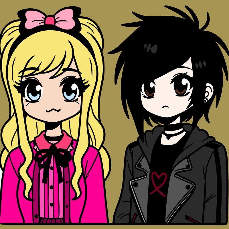 a preppy girl and an emo girl