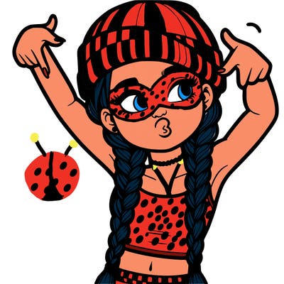 realistic teenage girl with braids and a beanie and crop top doing 🫶🏼