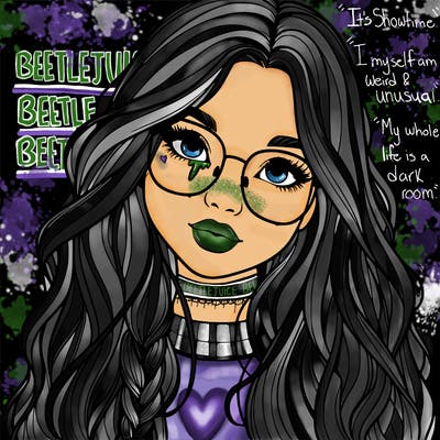 girl with long hair and freckles and glasses realistic