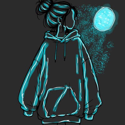 realistic girl with a oversized sweatshirt on and a bun