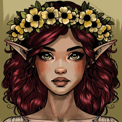 realistic female elf with flower crown