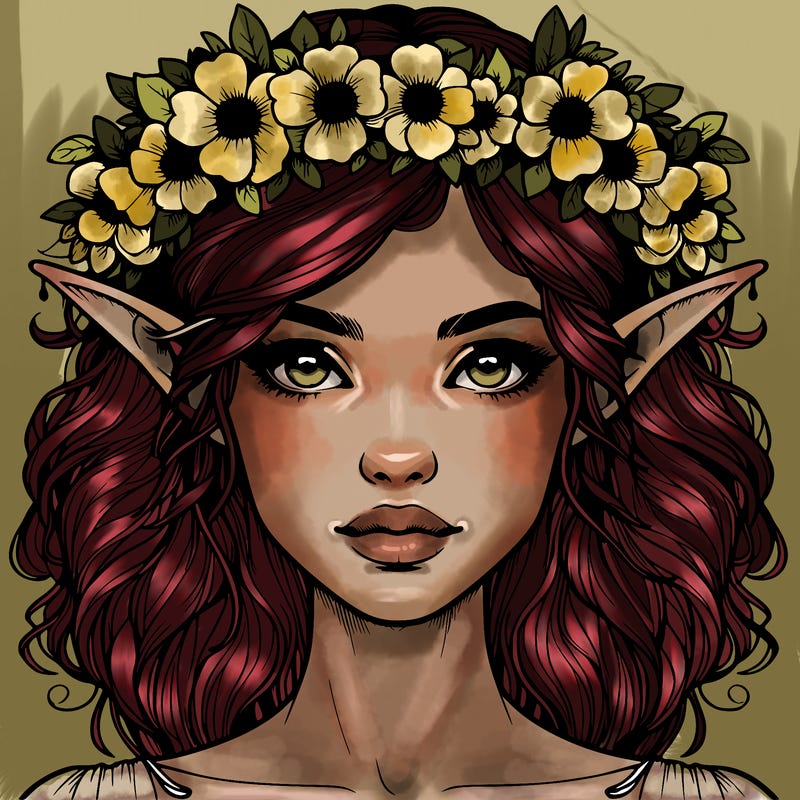 realistic female elf with flower crown