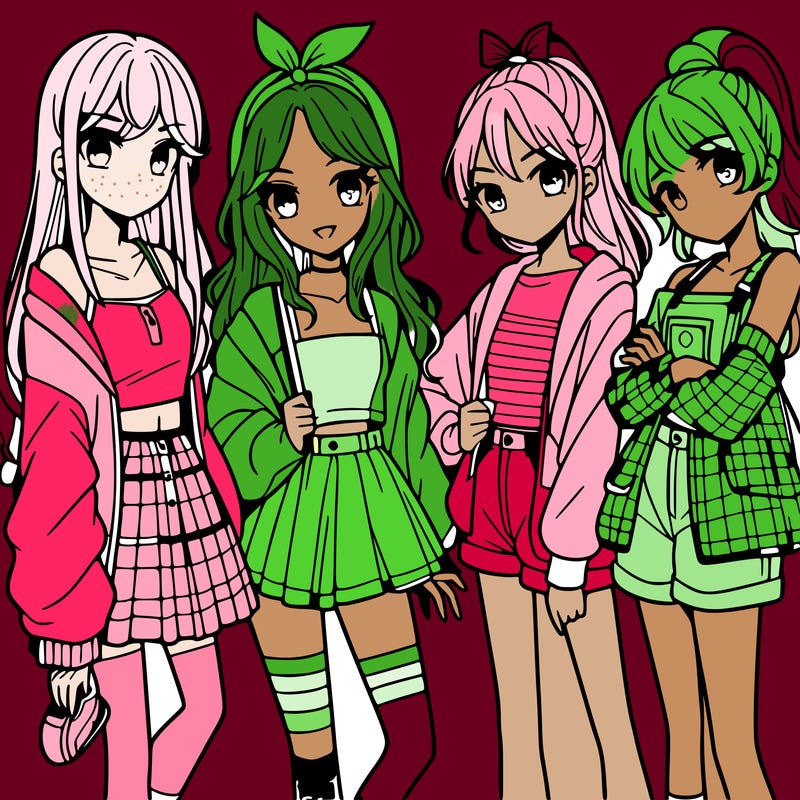 teen manga girls group of 4