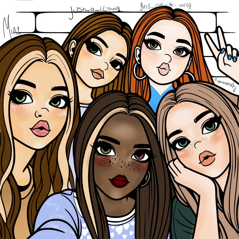 group of teen girls friends y2k up close in a selfie