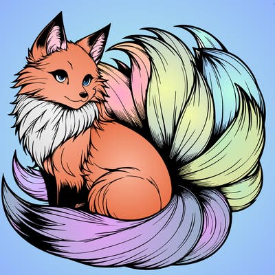 realistic detailed 9 tailed anime fox