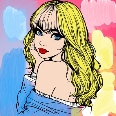 realistic girl with bangs looking over her shoulder