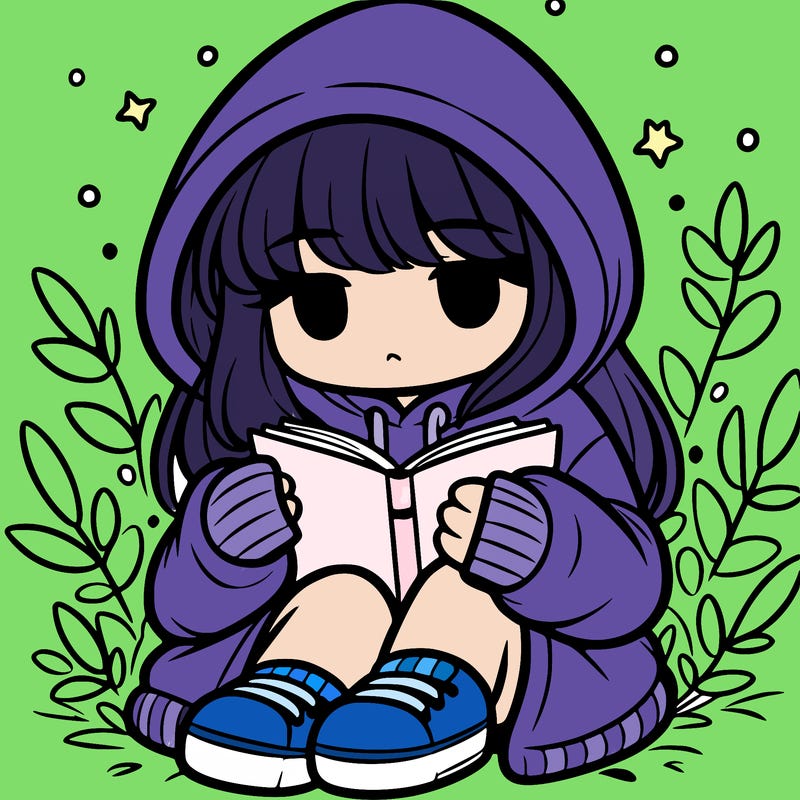 girl in oversized hoodie reading a book