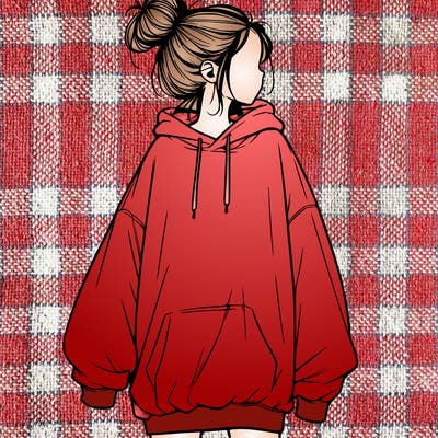 realistic girl with a oversized sweatshirt on and a bun