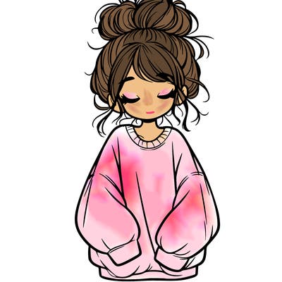 girl with baggy sweatshirt and messy bun