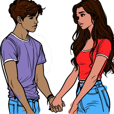 realistic teen couple holding hands
