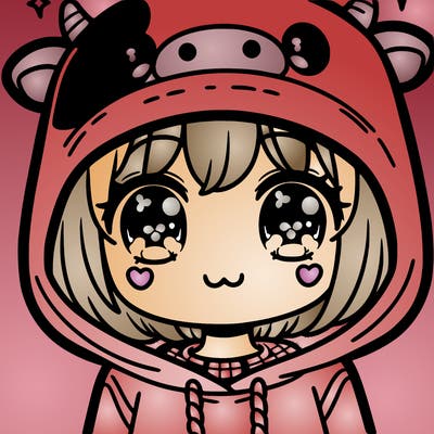 kawaii girl with cow hoodie