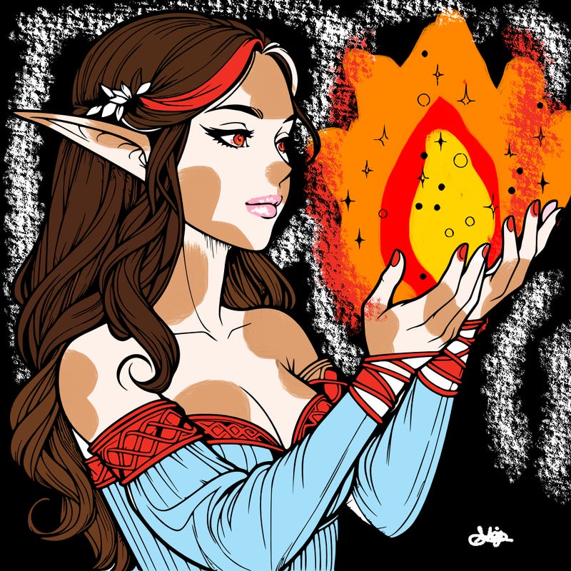 realistic elf girl doing magic