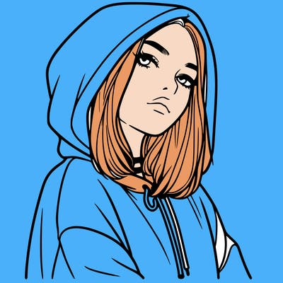 a realistic girl in a hoodie