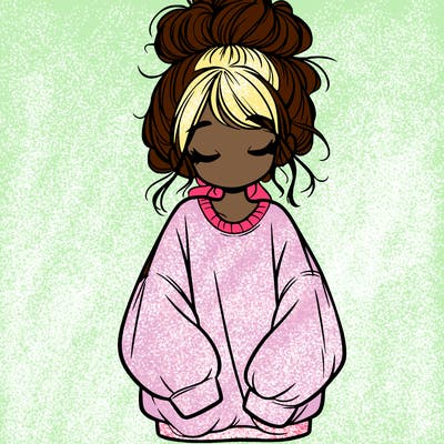 girl with baggy sweatshirt and messy bun