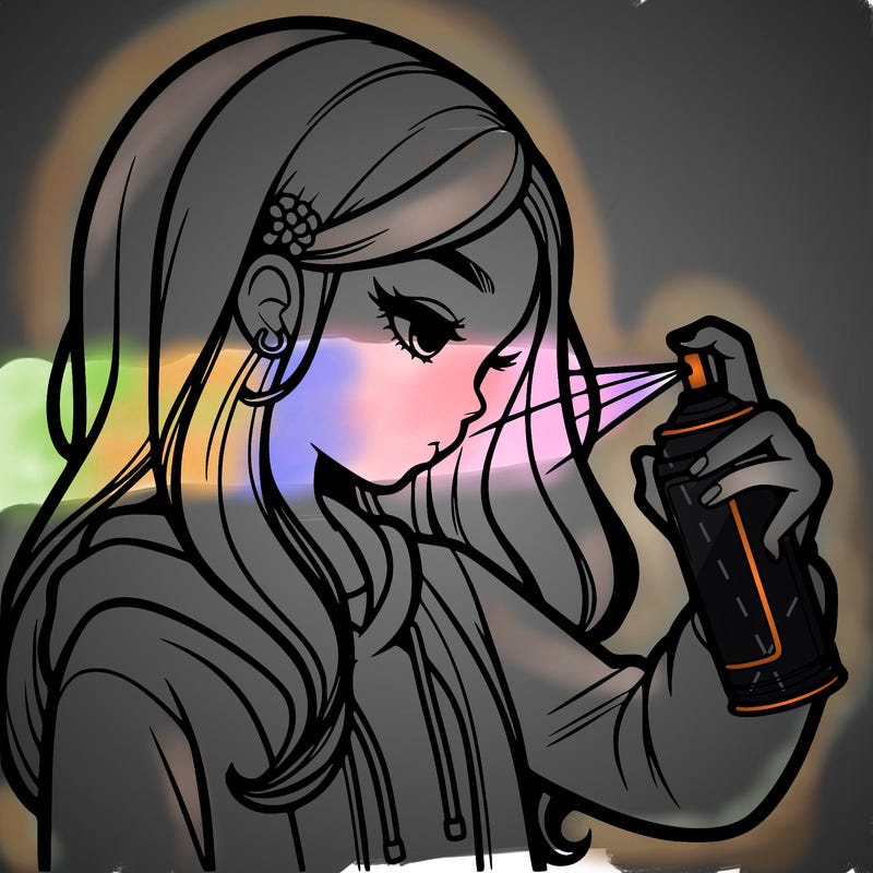 a realistic girl spray painting