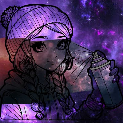 realistic girl spray painting