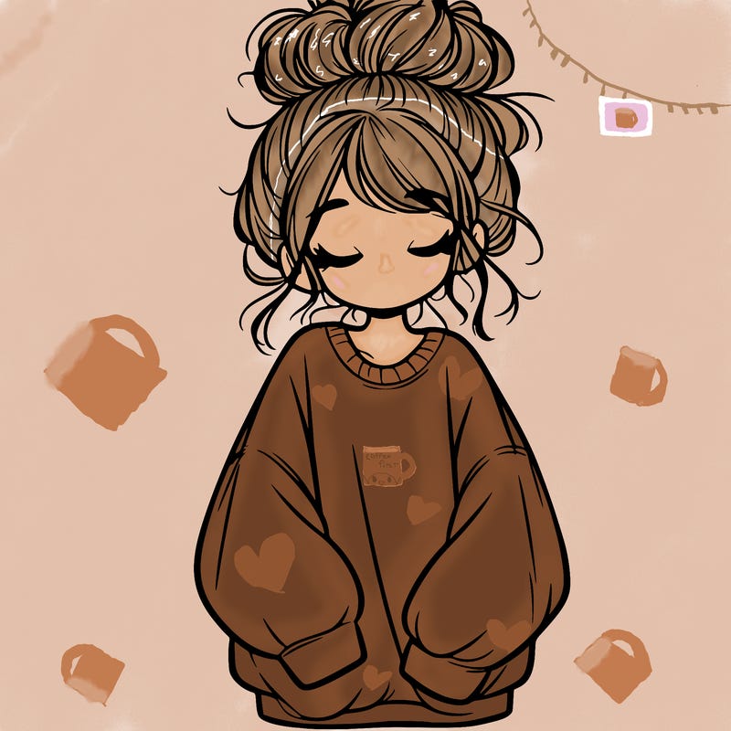 girl with baggy sweatshirt and messy bun