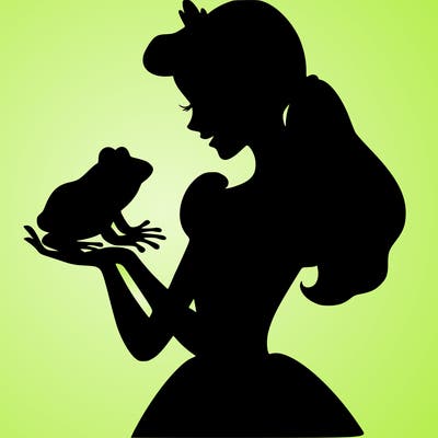 a shadow of a princess holding a frog realistic