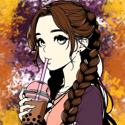 realistic girl with braided hair drinking boba