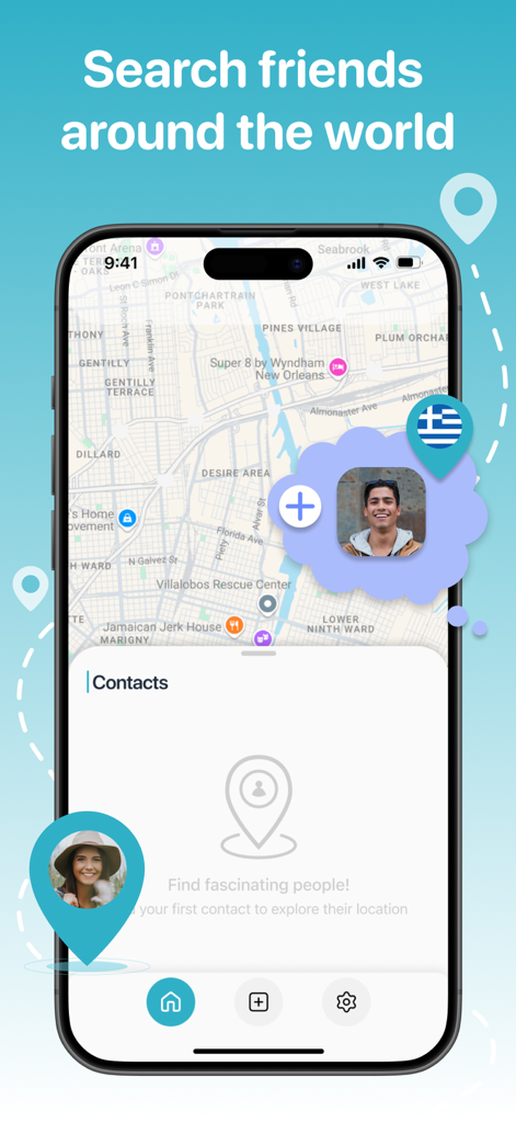 Ein Smartphone, das die Kartenoberfläche der Phone Tracker-App zum Suchen des Standorts von Freunden und Familie weltweit anzeigt.