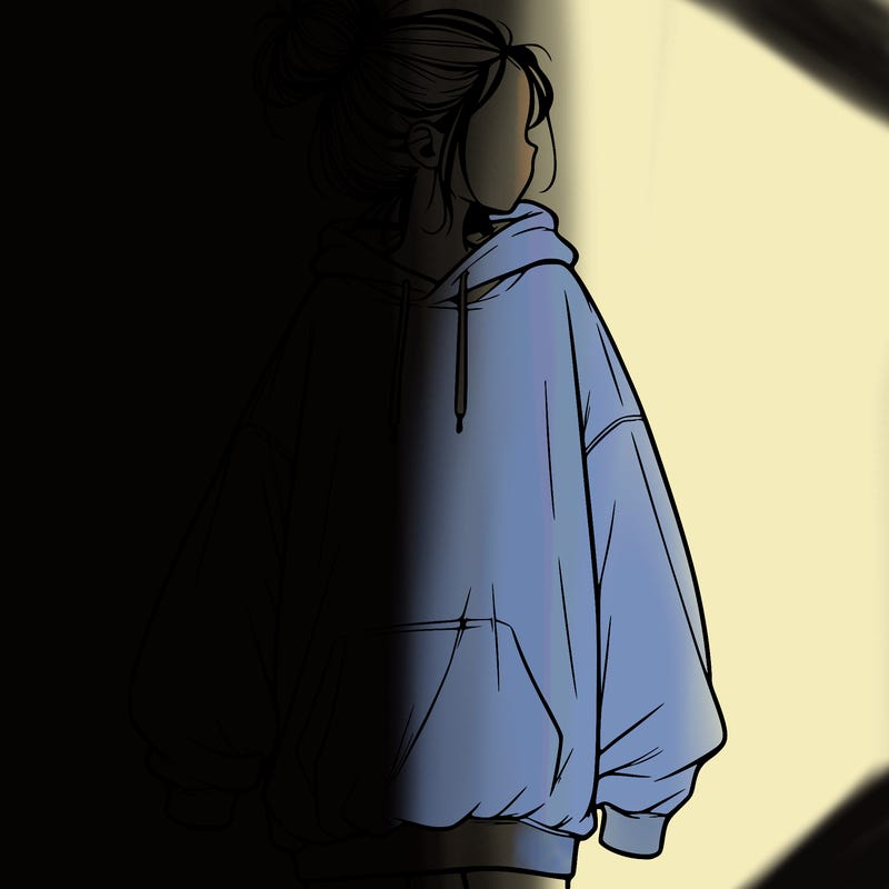 realistic girl with a oversized sweatshirt on and a bun