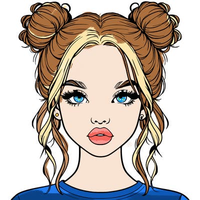 realistic girl with two buns in hair and lips