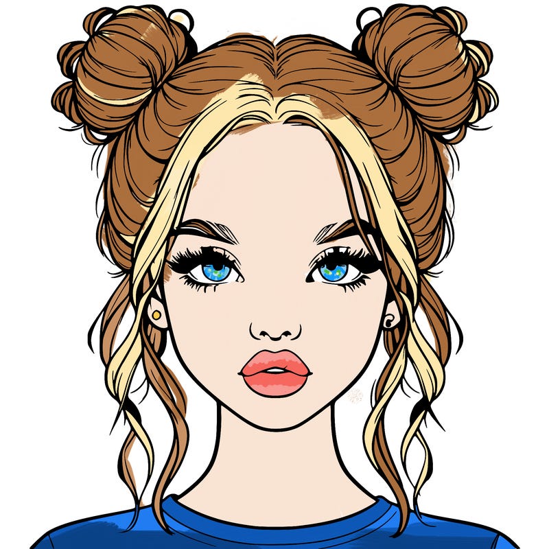 realistic girl with two buns in hair and lips