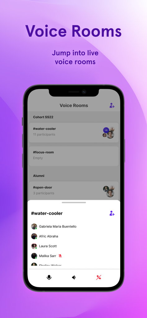 Heartbeat Chat mobile interface showing live voice rooms and community members list for real-time collaboration.
