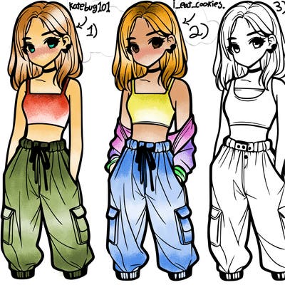 a girl in a crop top and baggy pants