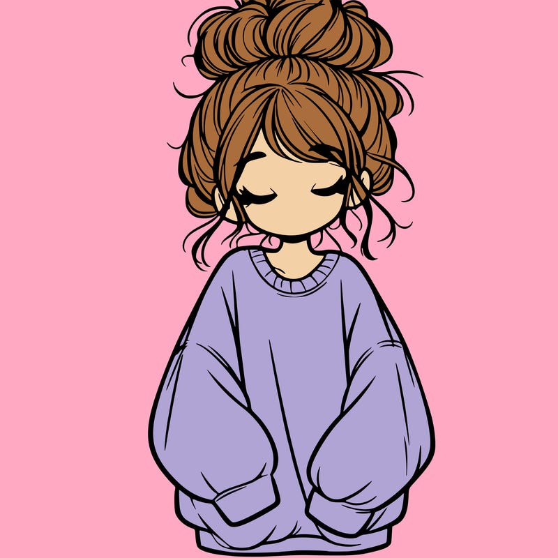 girl with baggy sweatshirt and messy bun