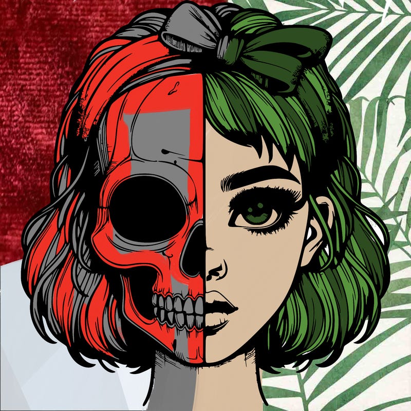 realistic girl with half skull mask