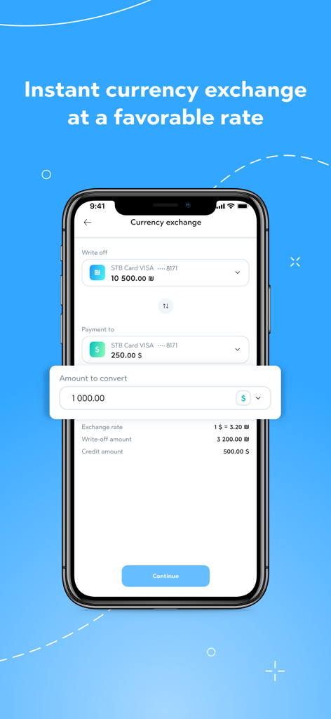 STB Union - Money transfer app - STB Union app currency exchange interface showing favorable rates