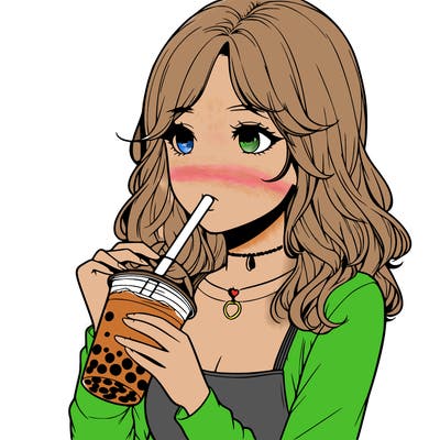 realistic girl drinking boba tea