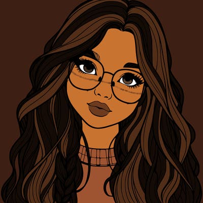 girl with long hair and freckles and glasses realistic