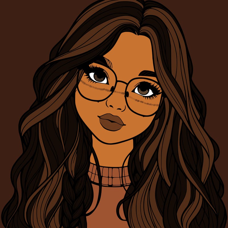 girl with long hair and freckles and glasses realistic
