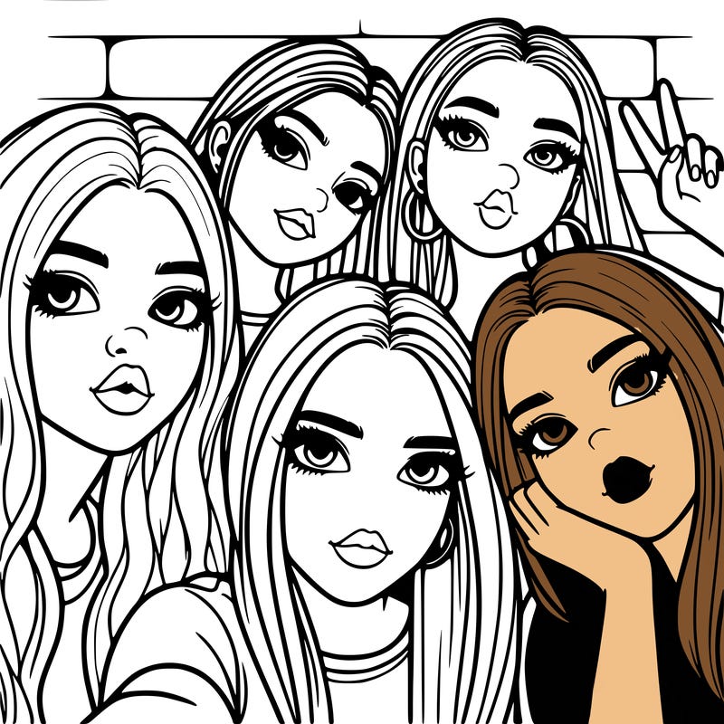 group of teen girls friends y2k up close in a selfie