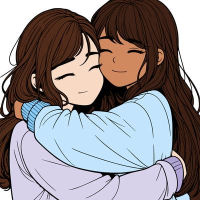 realistic two girls hugging