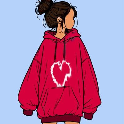 realistic girl with a oversized sweatshirt on and a bun