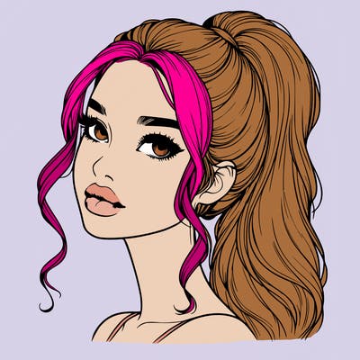 realistic girl with a ponytail on her hair and lips